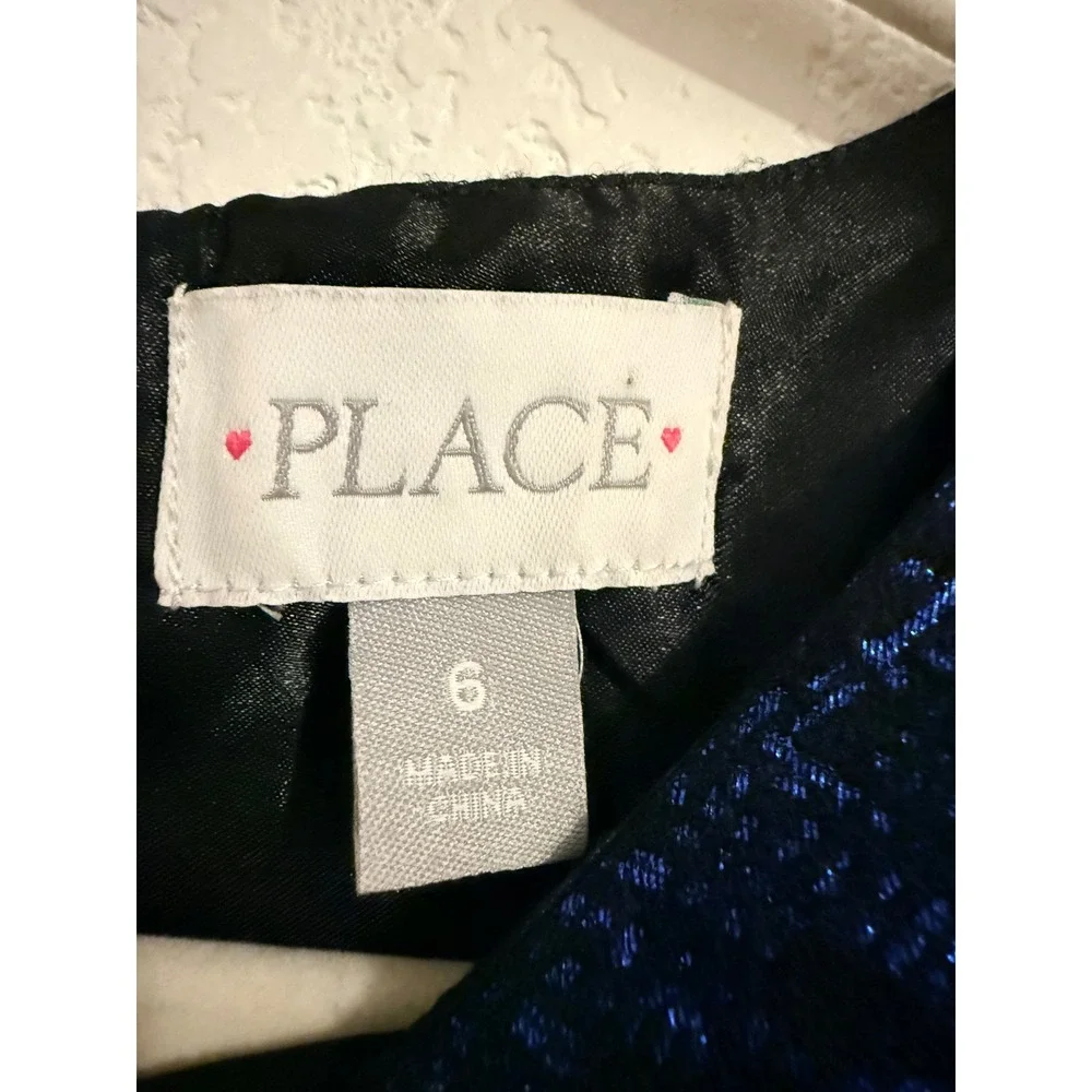 The Childrens Place Girls Blue Black Metallic Dress‎ Size 6 Party Holiday